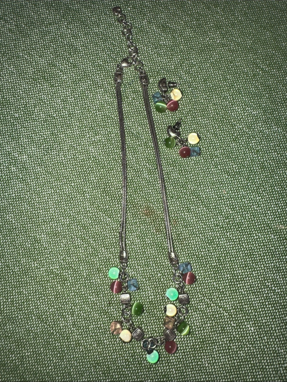 Brighton vintage Multicolor Bead Cluster Pendant Necklace and Earrings Set
